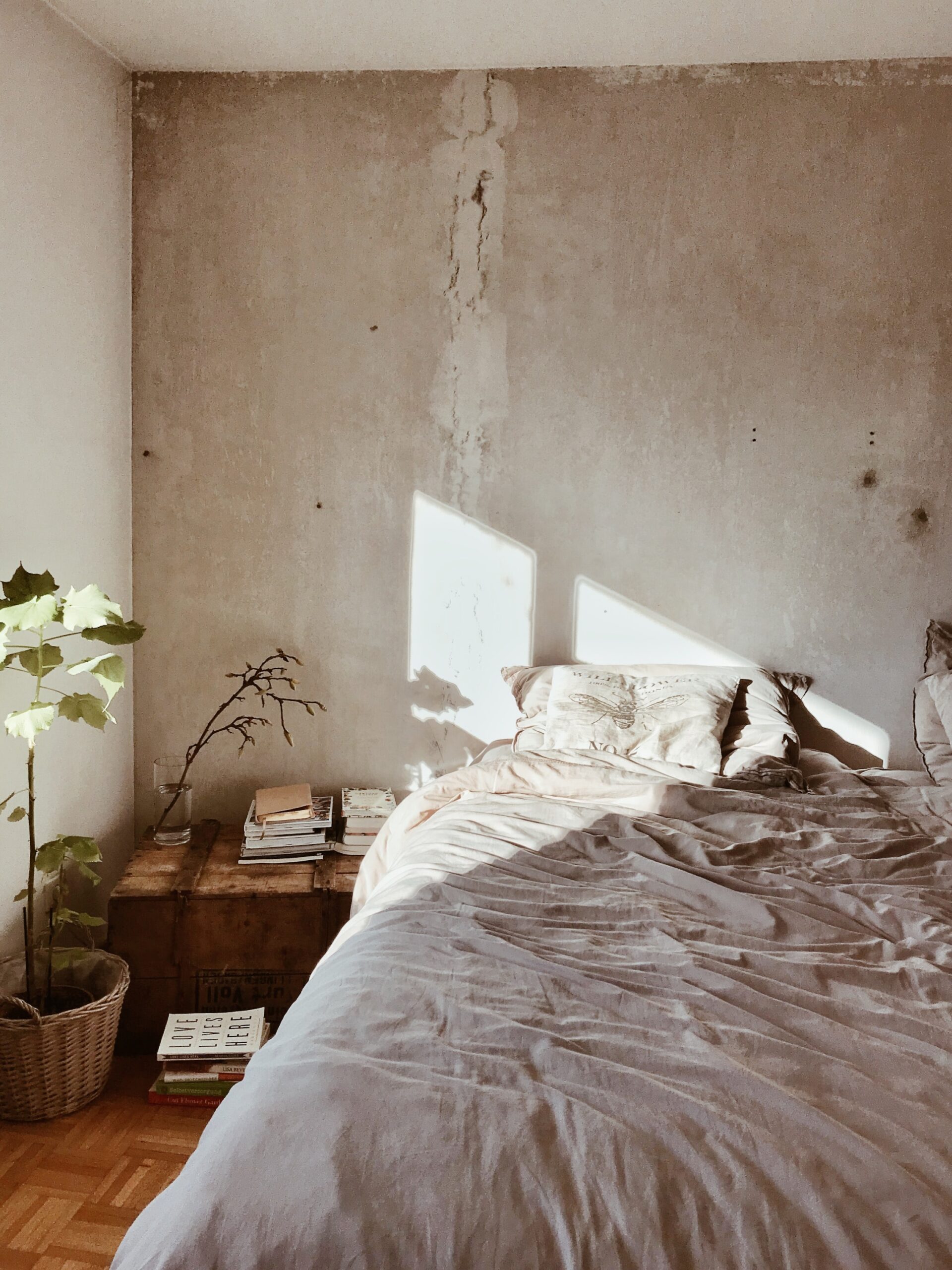 Modern bedroom with messy bed