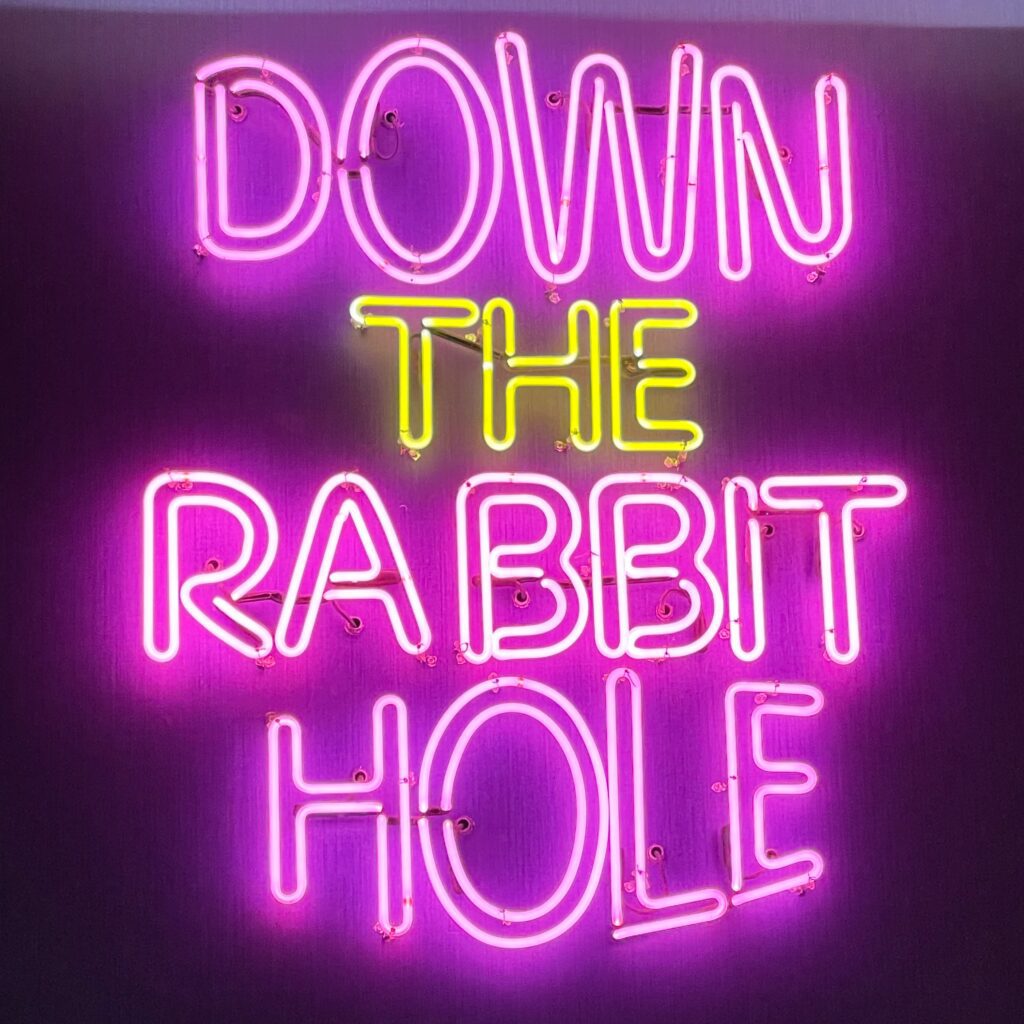 Down the rabbit hole neon sign