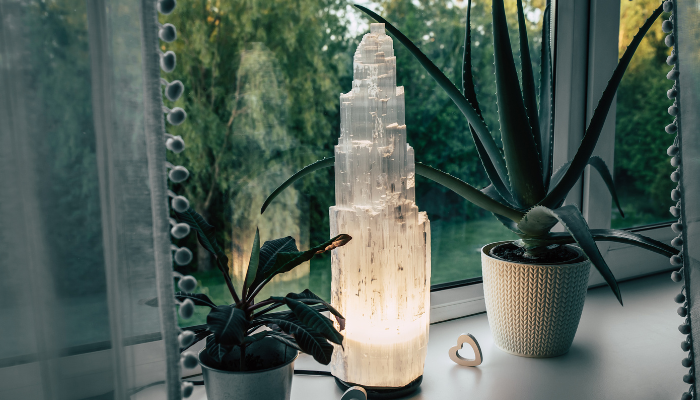 Selenite tower in window