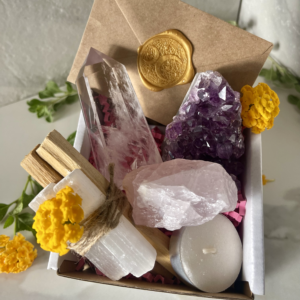 Self love crystal set: amethyst cluster, clear quartz tower & raw rose quartz