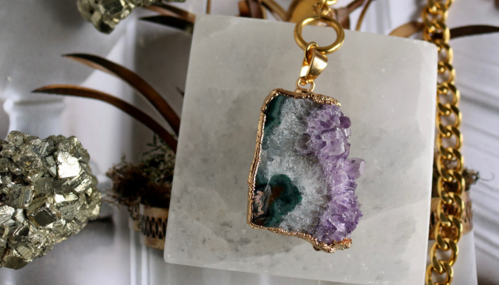 New moon gemstones amethyst necklace