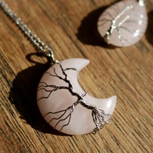 Rose quartz tree of life wire wrapped moon