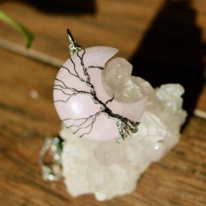 Rose quartz tree of life moon necklace