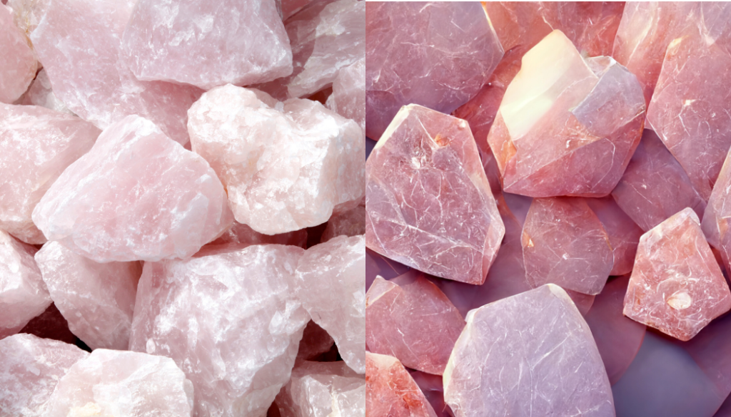 Light and dark rose quartz crystal stones