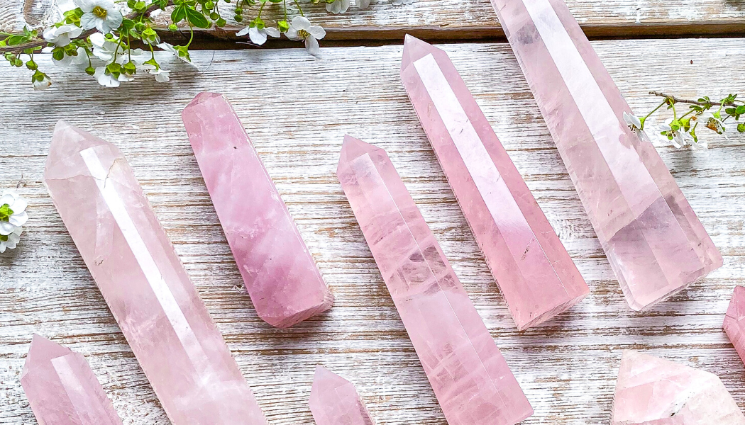 Rose quartz crystal towers