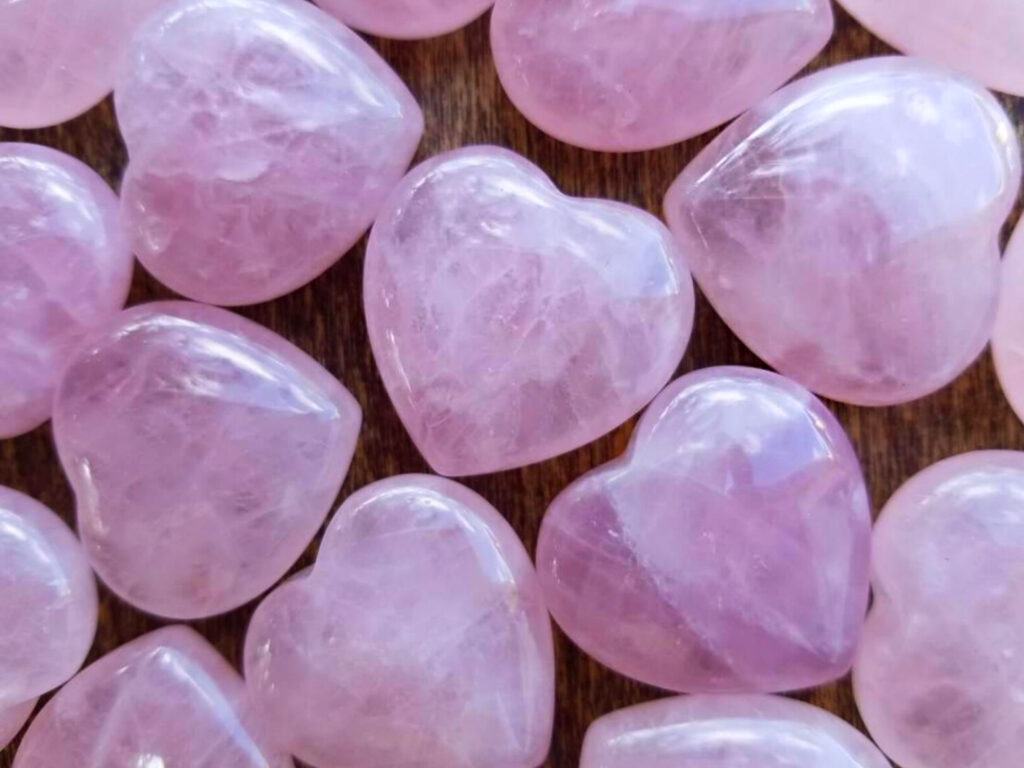 Rose quartz hearts new moon gemstones