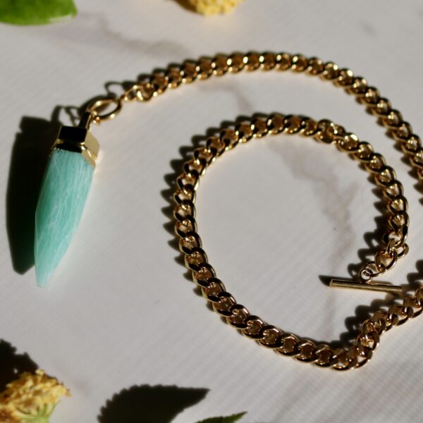 Amazonite curb chain gold necklace