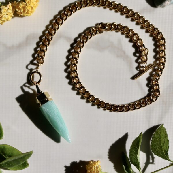 Amazonite curb chain gold necklace