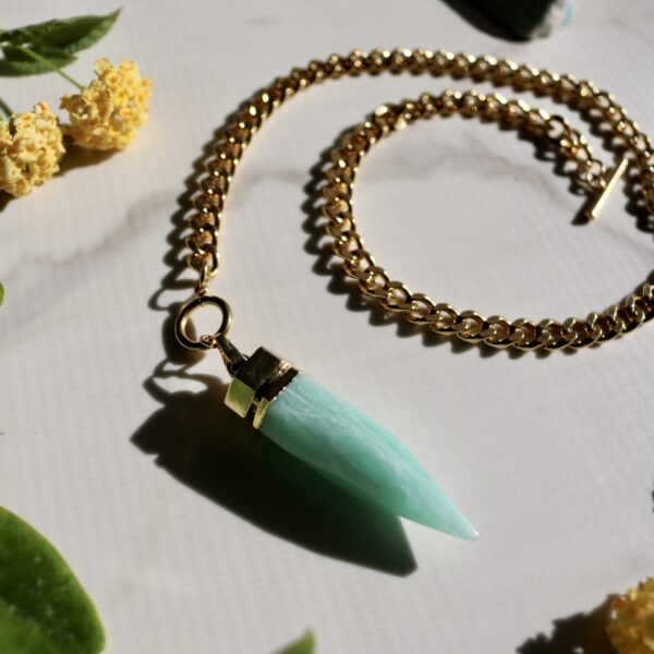 Amazonite curb chain gold necklace