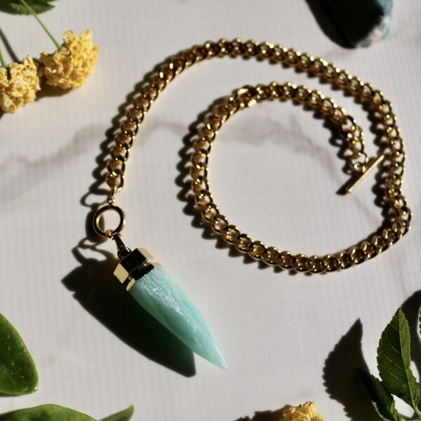 Amazonite curb chain gold necklace