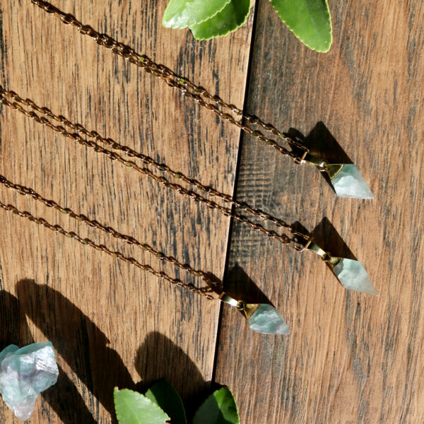 Minimalist double pyramid small fluorite necklace