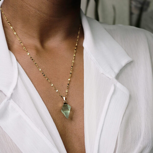 Minimalist double pyramid small fluorite necklace