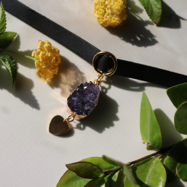 Natural amethyst geode choker necklace