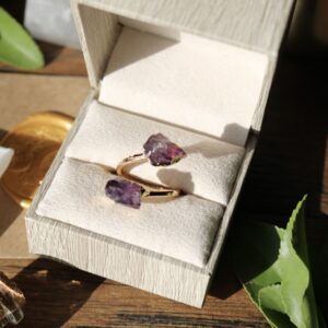Natural raw amethyst double stone ring