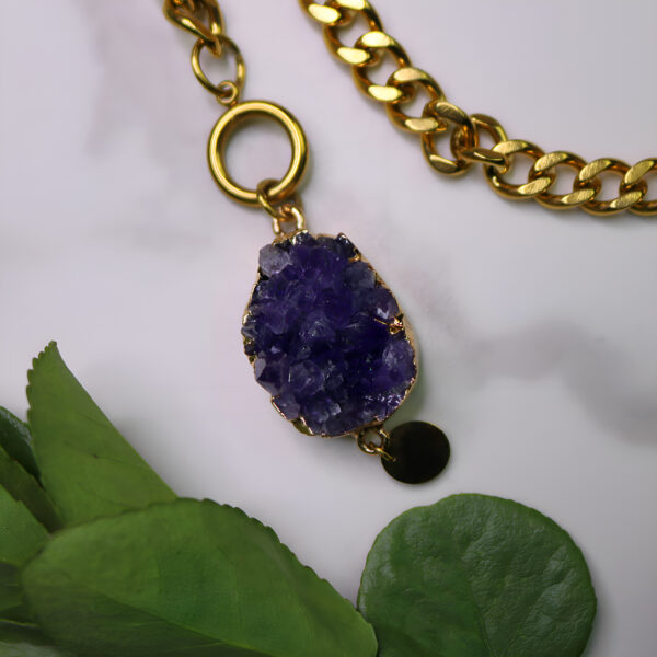 Natural raw amethyst geode necklace new moon gemstones crystal shop