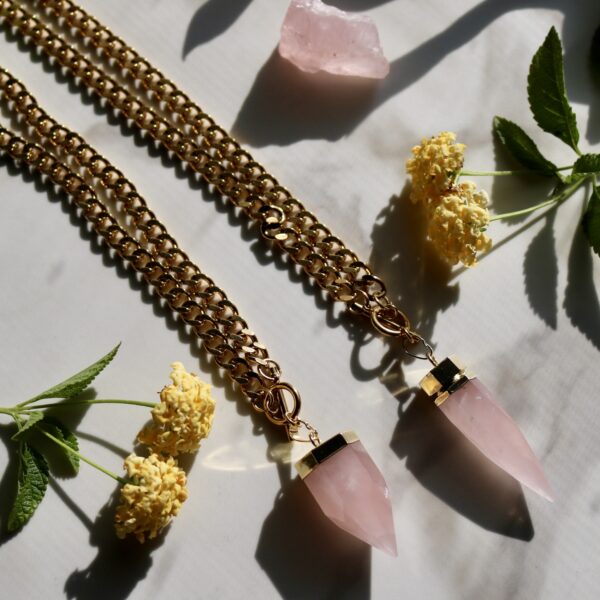 Rose quartz chain necklace