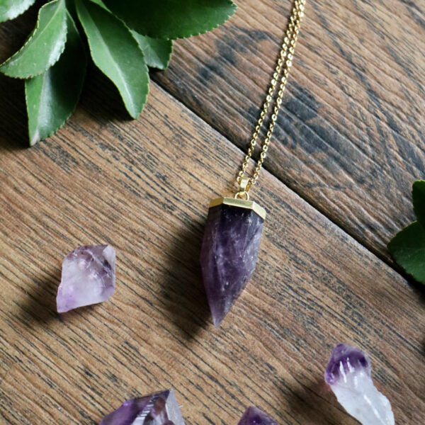 Amethyst crystal point necklace