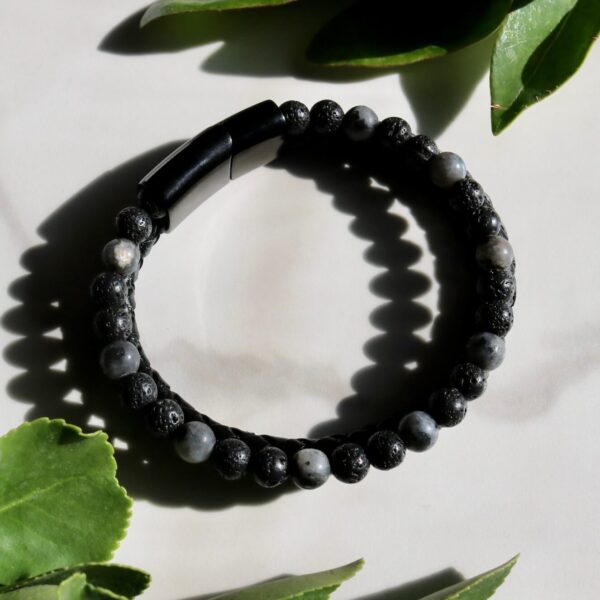 Men's black lava stone bracelet