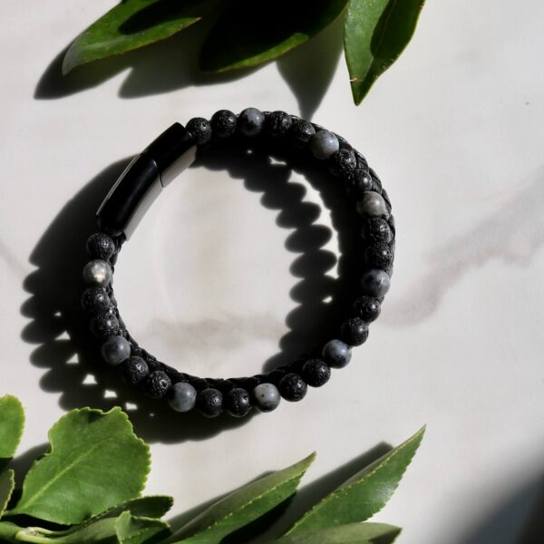 Men's black lava stone bracelet