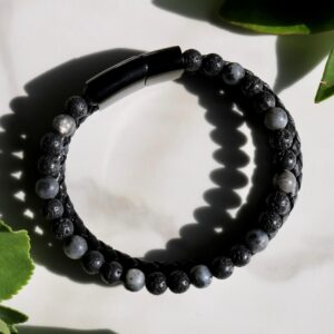 Men's black lava stone bracelet