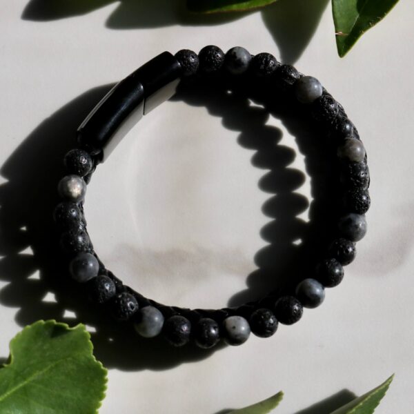 Men's black lava stone bracelet