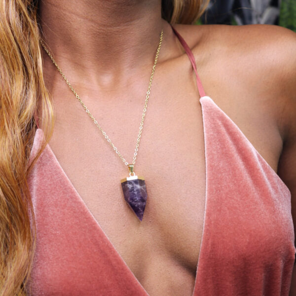 Natural amethyst crystal point necklace new moon gemstones crystal shop