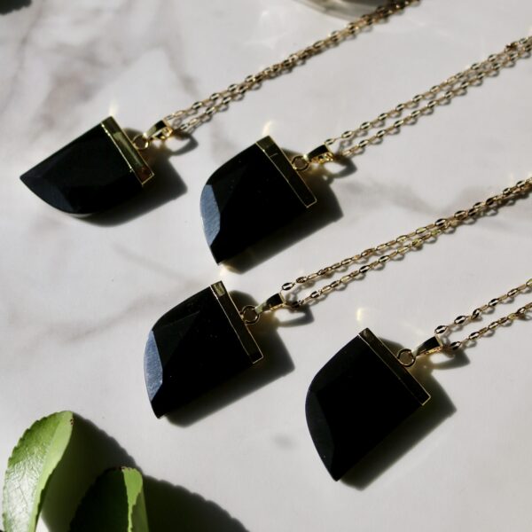 Obsidian black horn necklace