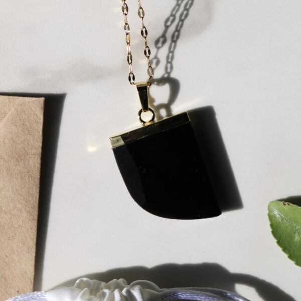 Obsidian black horn necklacenew moon gemstones