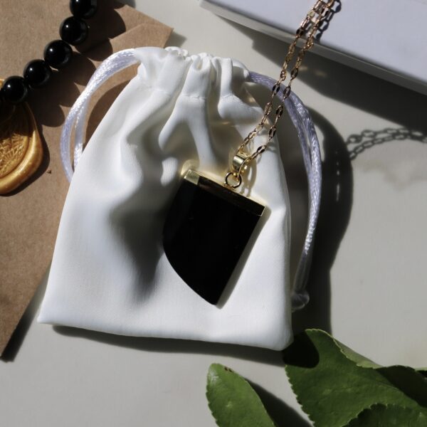 Obsidian black horn necklace new moon gemstones