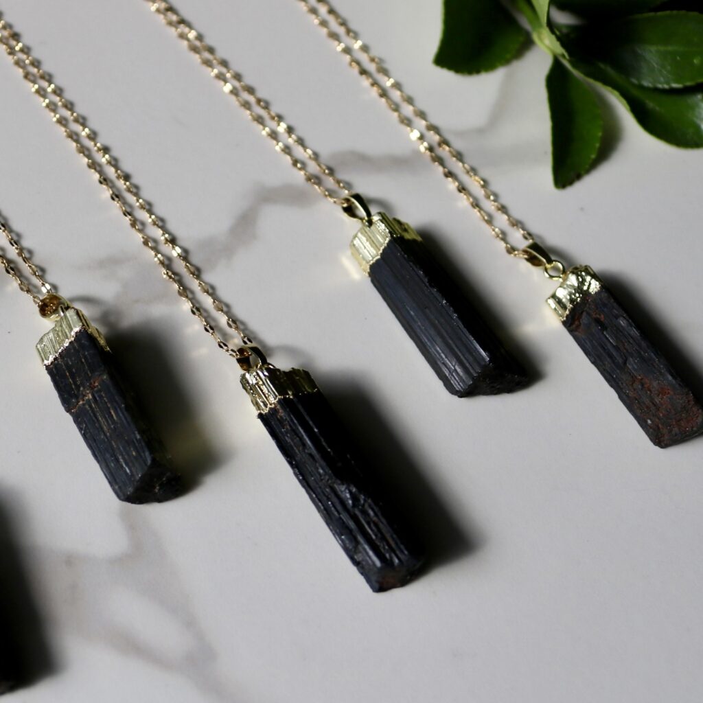 Raw black tourmaline necklace