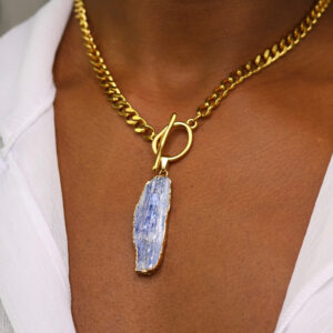 Raw blue kyanite chain necklace