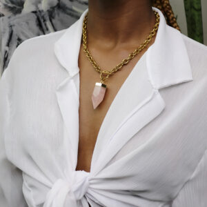Rose quartz crystal point chain necklace
