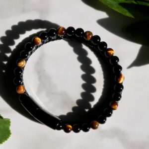 Tiger eye and black obsidian men's bracelet