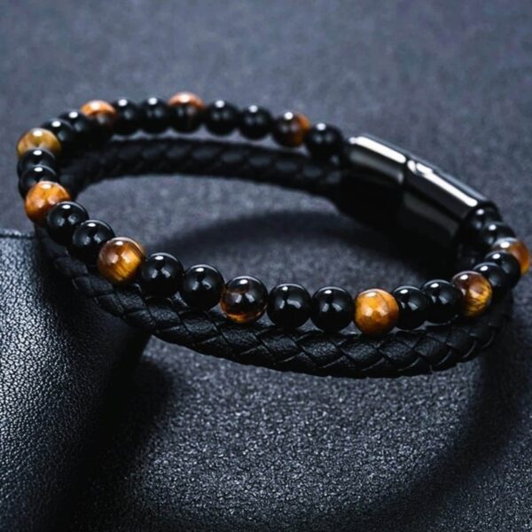 Tiger's eye & black obsidian men's bracelet