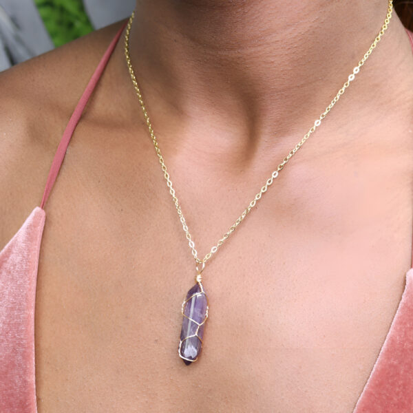 Amethyst crystal wire wrap necklace new moon gemstones crystal shop