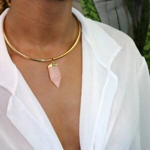 Chunky rose quartz crystal collar necklace