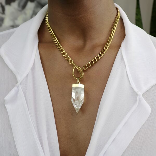 Clear quartz crystal point chain necklace
