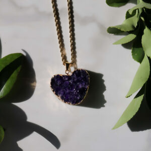Deep purple amethyst heart geode gold necklace new moon gemstones crystal shop
