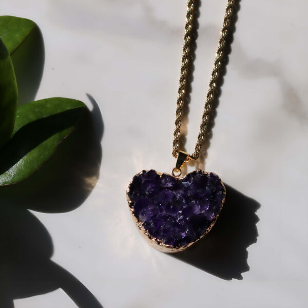 Deep purple amethyst heart geode gold necklace new moon gemstones crystal shop