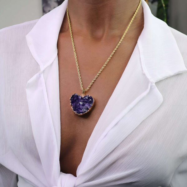 Deep purple amethyst heart geode gold necklace new moon gemstones crystal shop