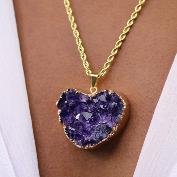 Deep purple amethyst heart geode gold necklace new moon gemstones crystal shop