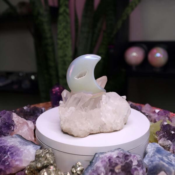 Druzy aura agate crystal moon 38 grams new moon gemstones crystal shop