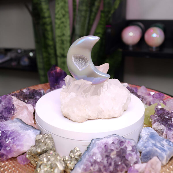 Druzy aura agate crystal moon 46 grams new moon gemstones crystal shop