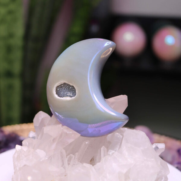 Druzy aura agate crystal moon new moon gemstones crystal shop