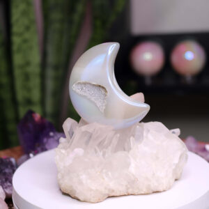 Druzy aura agate crystal moon 56 grams new moon gemstones crystal shop