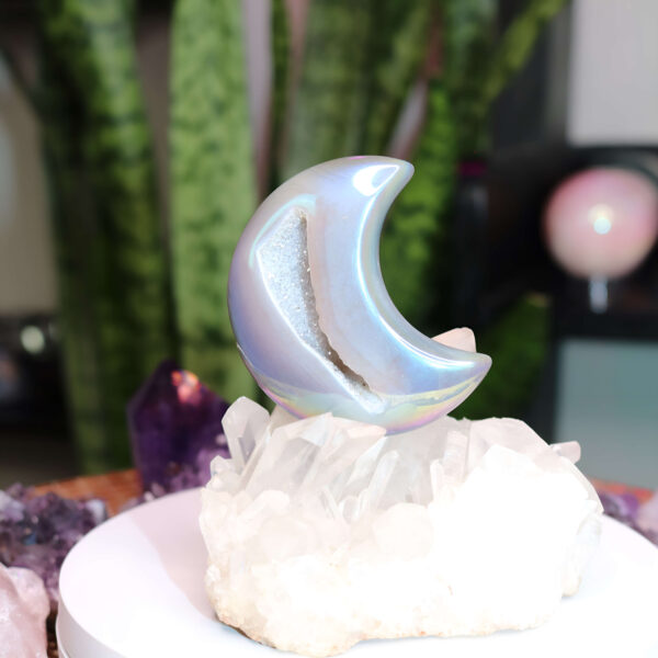 Druzy aura agate crystal moon 60 grams new moon gemstones crystal shop