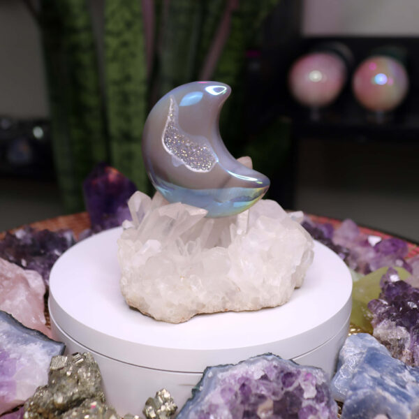 Druzy aura agate crystal moon 68 grams new moon gemstones crystal shop