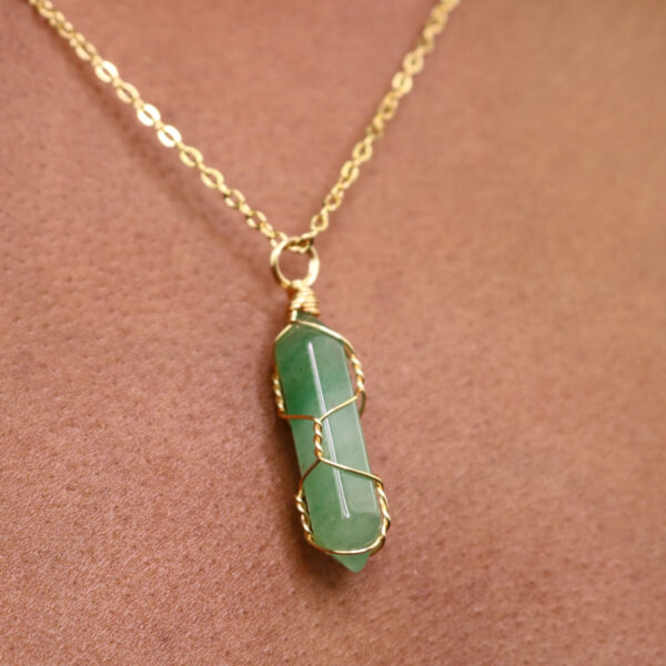 Green aventurine crystal wire wrap necklace new moon gemstones crystal shop