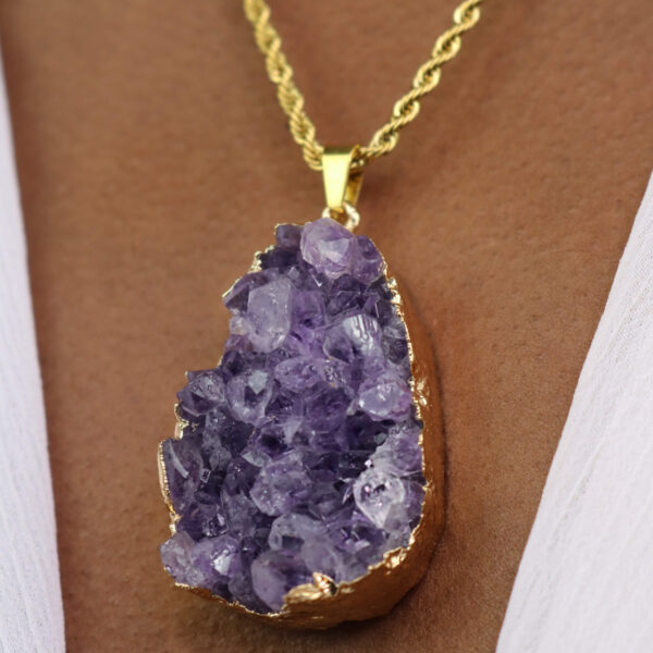 Large amethyst druzy gold rope necklace