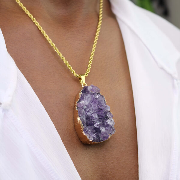 Large amethyst druzy gold rope necklace